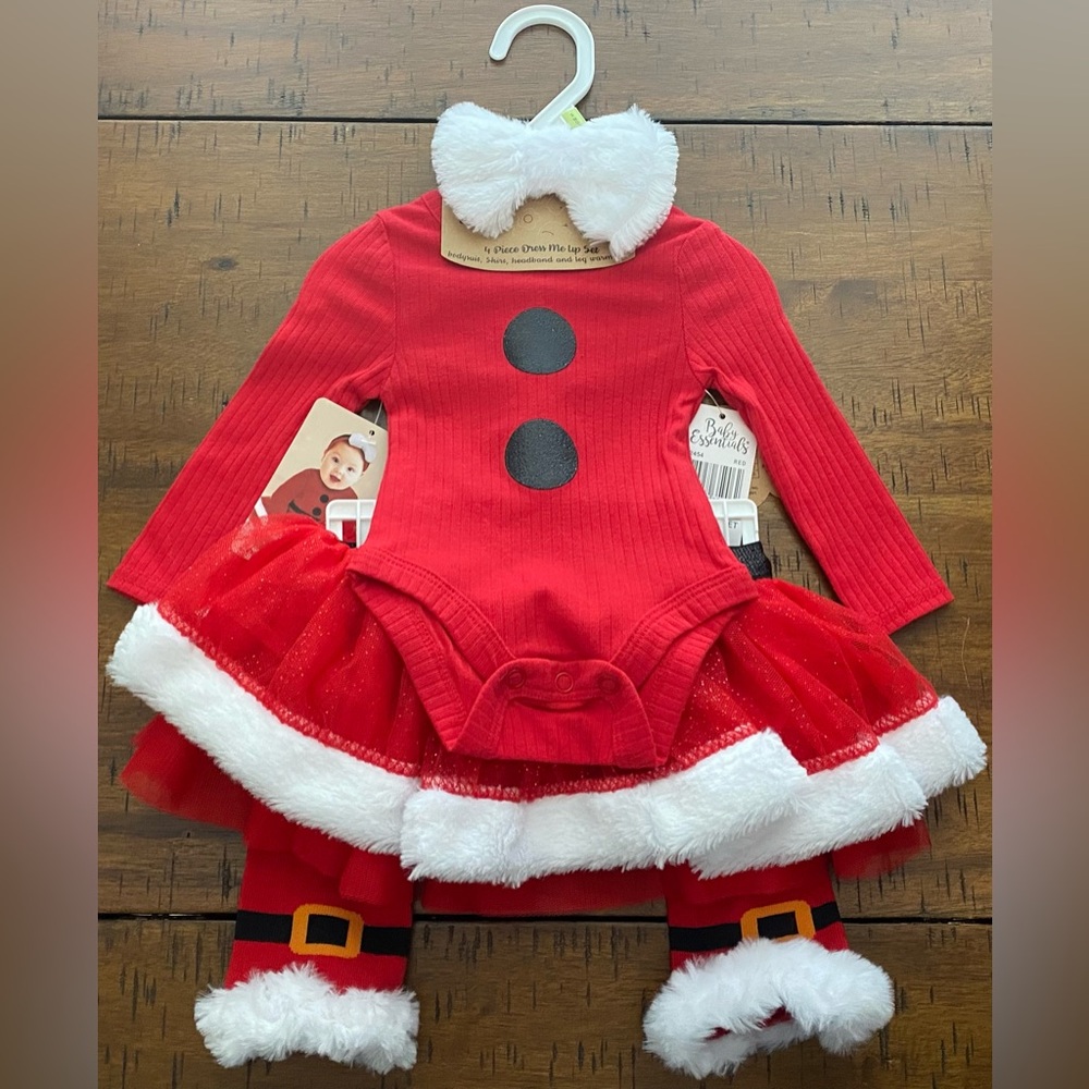 •NWT•Baby Essentials 4-Piece Dress Me Up Holiday Layette Outfit- 3M